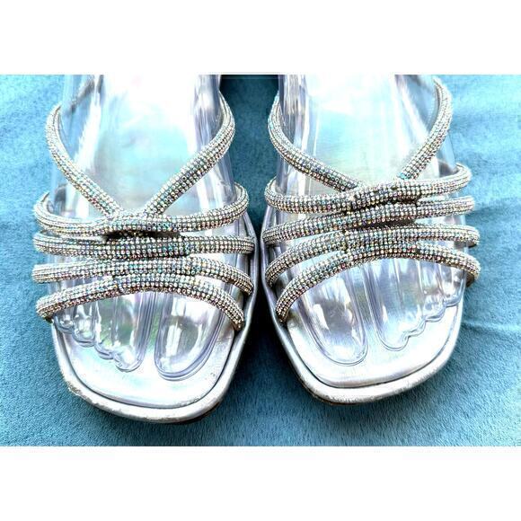Zara Youth 33 (2) Rhinestone Embellished Strappy Sandals Silver Diamonds - Picture 1 of 13